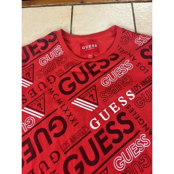 MENS GUESS ICONIC LOGO RED CREW SWEATSHIRT SIZE LARGE - Picture 5 of 6